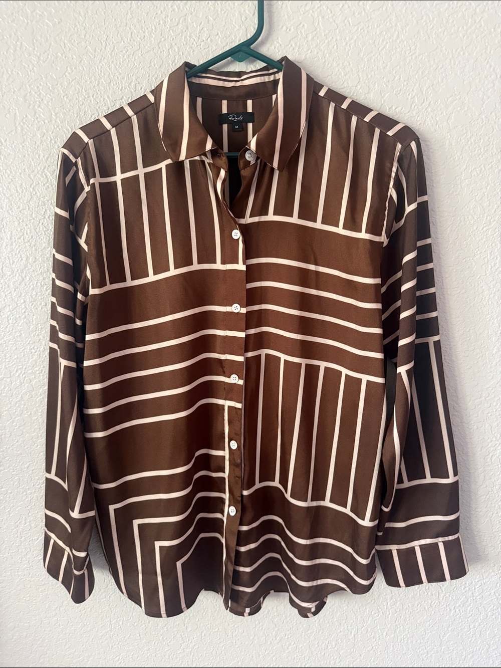 Rails Brown and Cream Geometric Stripe Button-Down Shirt